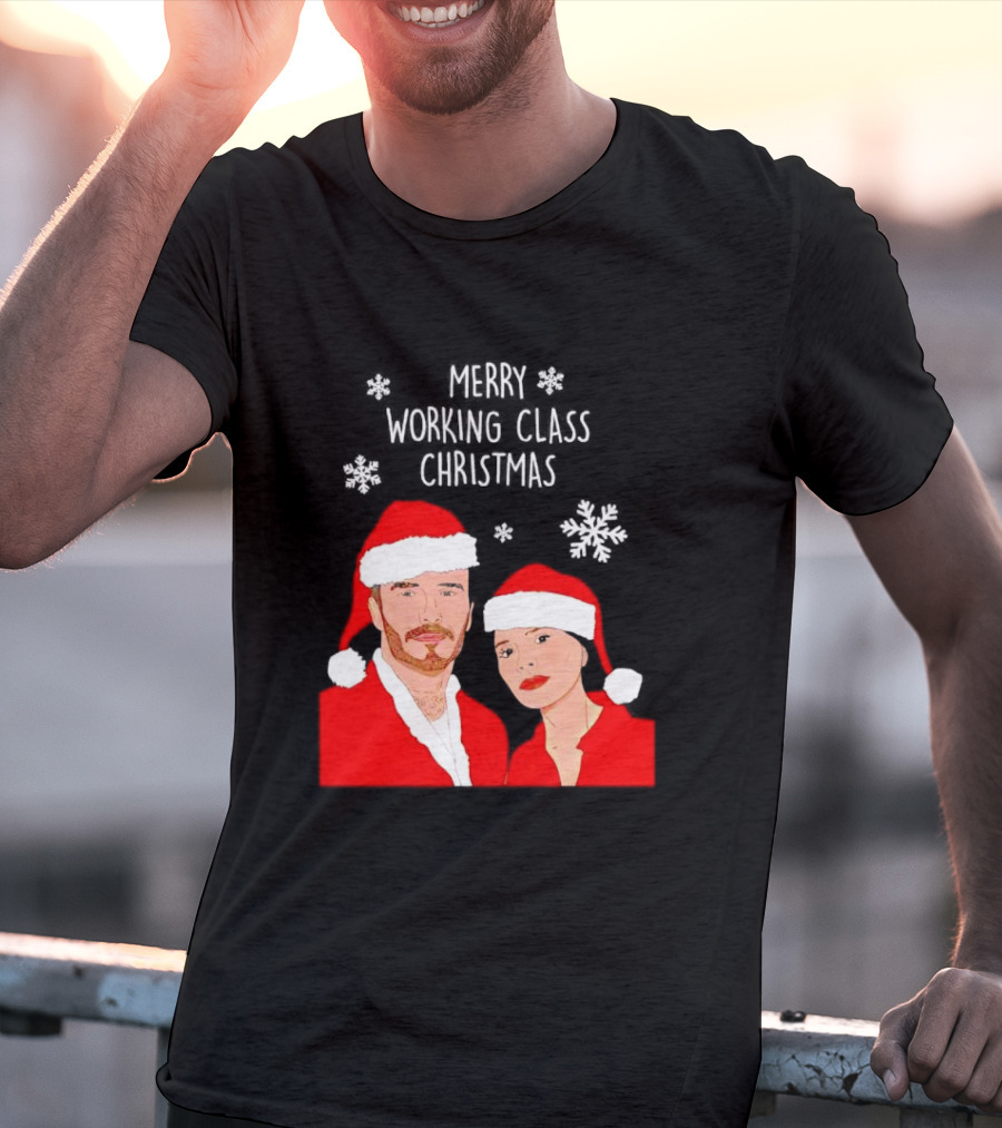 Merry Working Class Christmas Santa Couple Snowflakes T-Shirt
