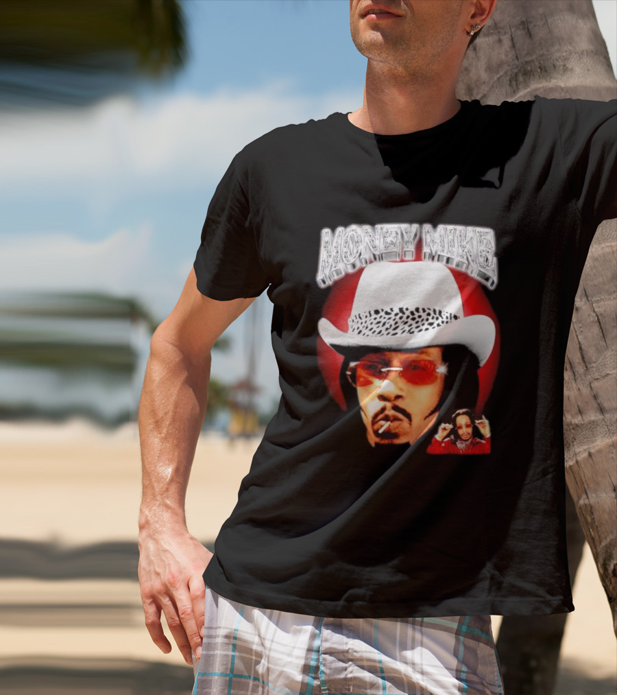 Money Mike Red Backdrop White Hat Sunglasses Iconic T-Shirt