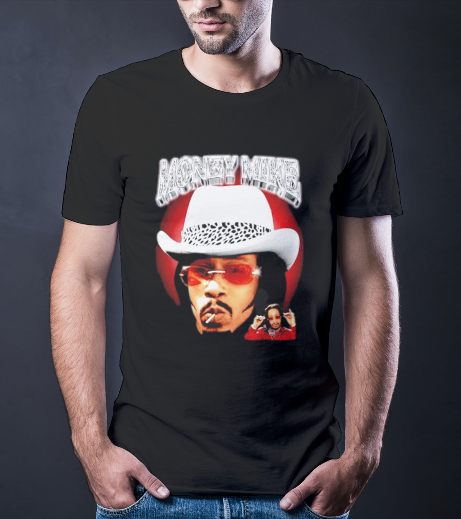 Money Mike Red Backdrop White Hat Sunglasses Iconic T-Shirt