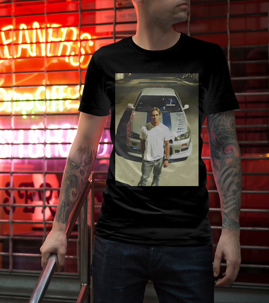 Paul Walker Giving Season With Iconic Car Street Scene T-Shirt