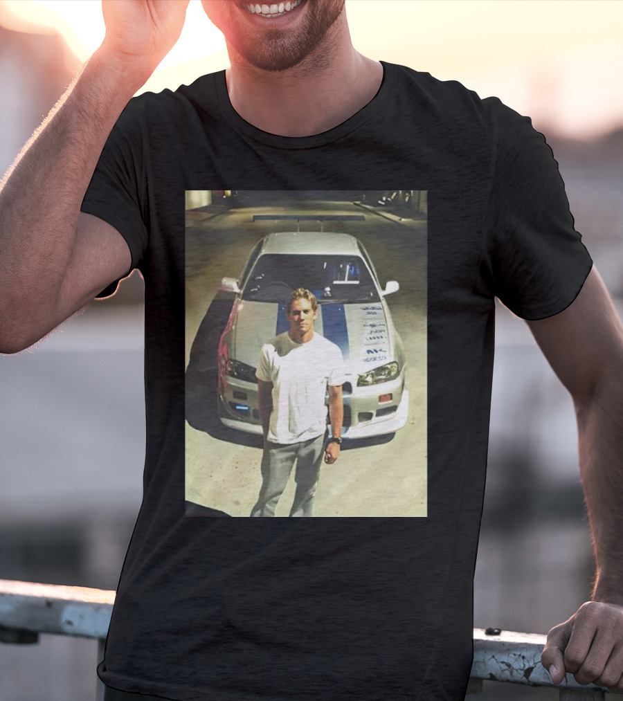 Paul Walker Giving Season With Iconic Car Street Scene T-Shirt