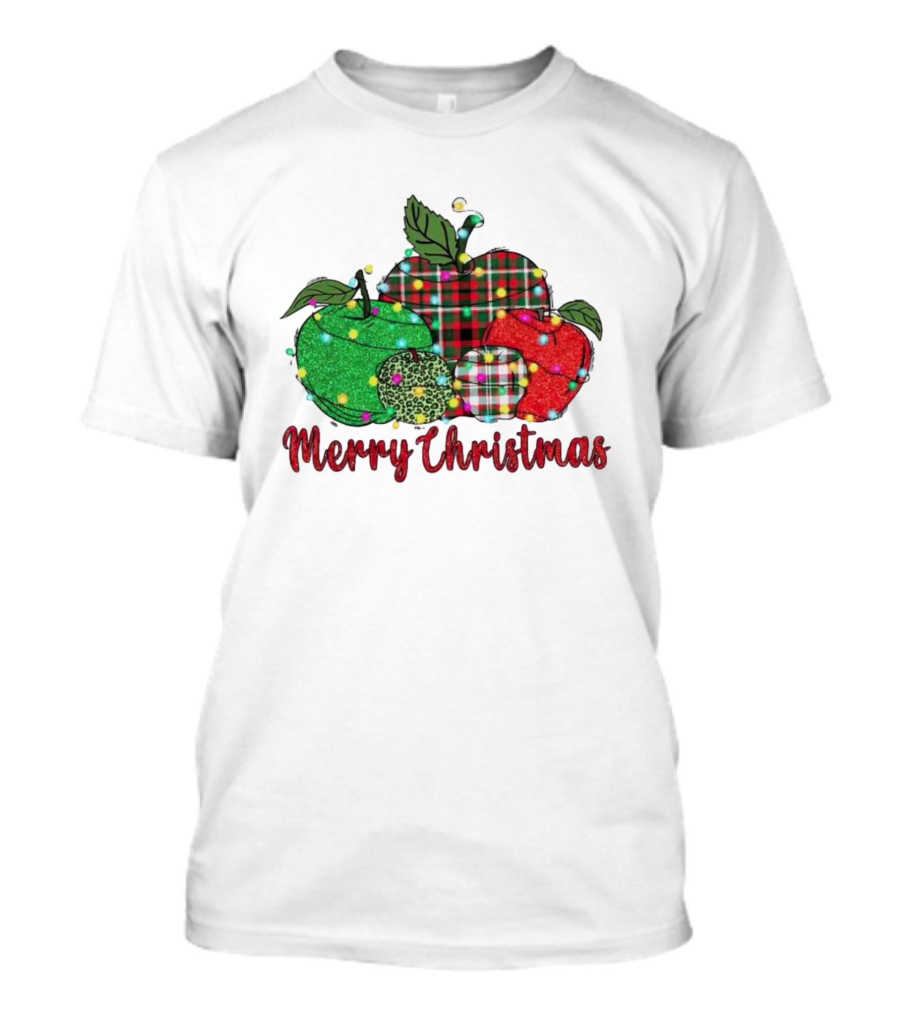 Merry Christmas Apples Plaid And Lights T-Shirt