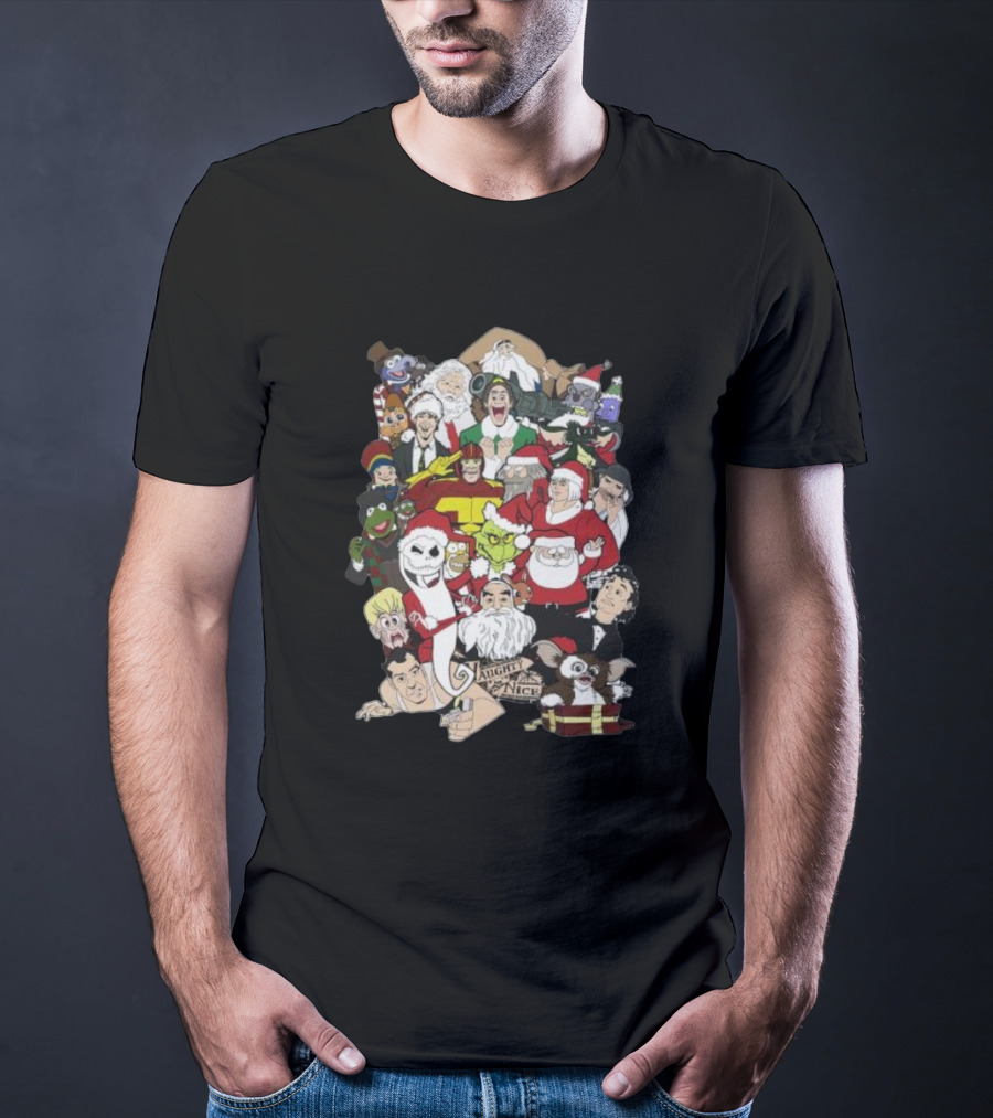 Naughty Or Nice Christmas Chaos Characters Featuring Santa Grinch Gizmo Jack Frost T-Shirt