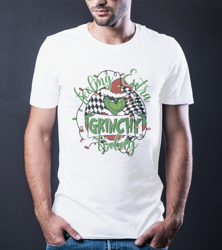 Feeling Extra Grinchy Today Checkered Christmas Lights T-Shirt
