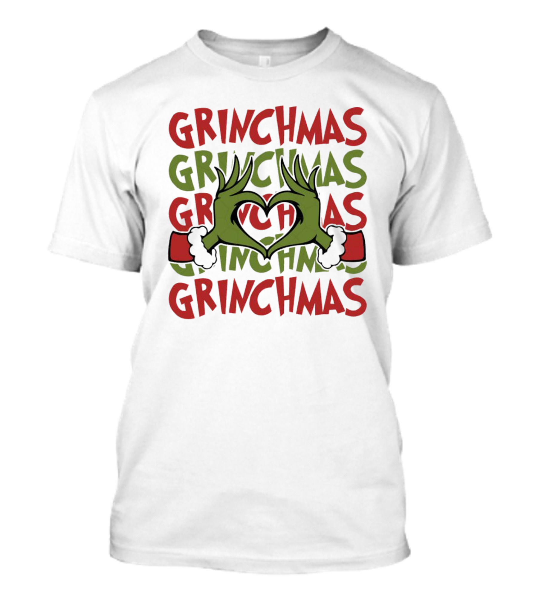 Grinch Hand Heart Love Grinchmas Repeating Text T-Shirt