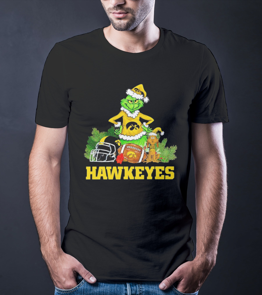 Grinch Hawkeyes Christmas Football Iowa T-Shirt
