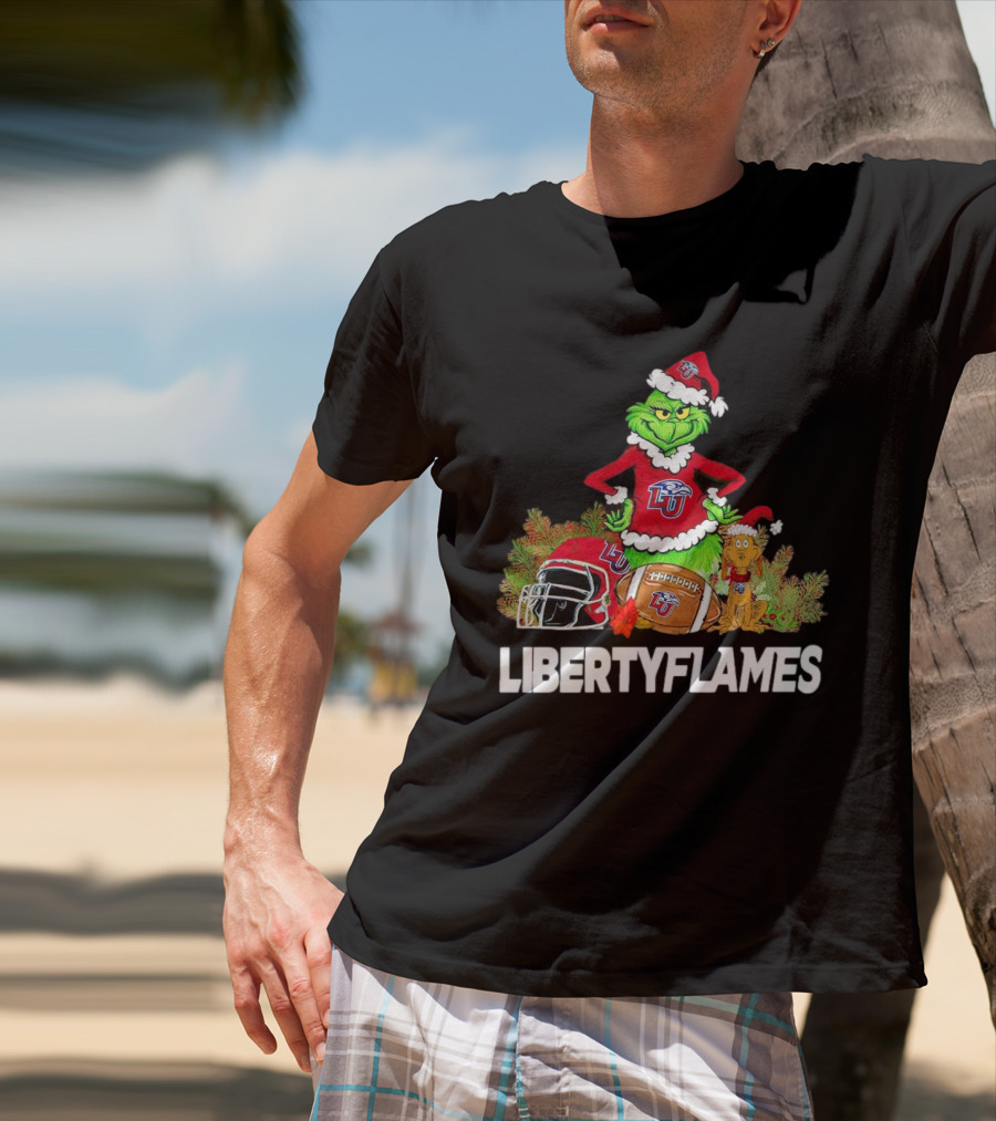 Grinch Liberty Flames Christmas Football FIU Santa Hat T-Shirt