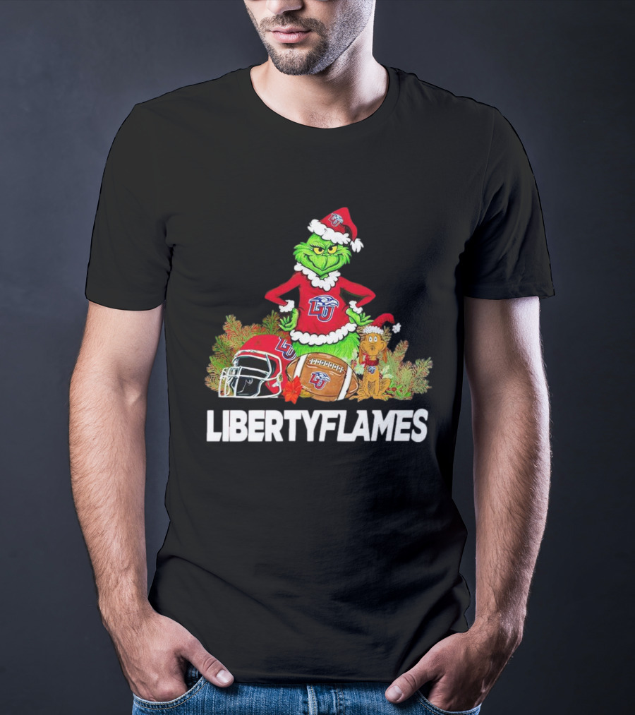 Grinch Liberty Flames Christmas Football FIU Santa Hat T-Shirt