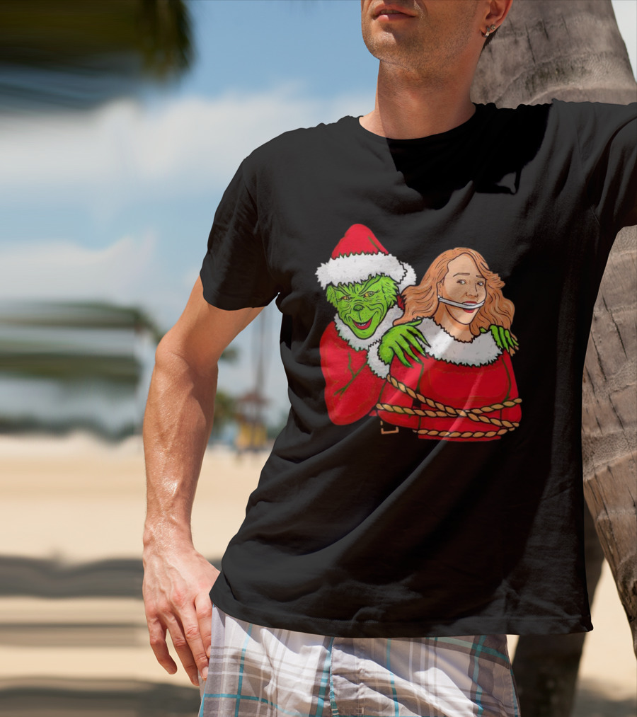 Grinch Ties Up Mariah Carey Christmas Santa Costume T-Shirt