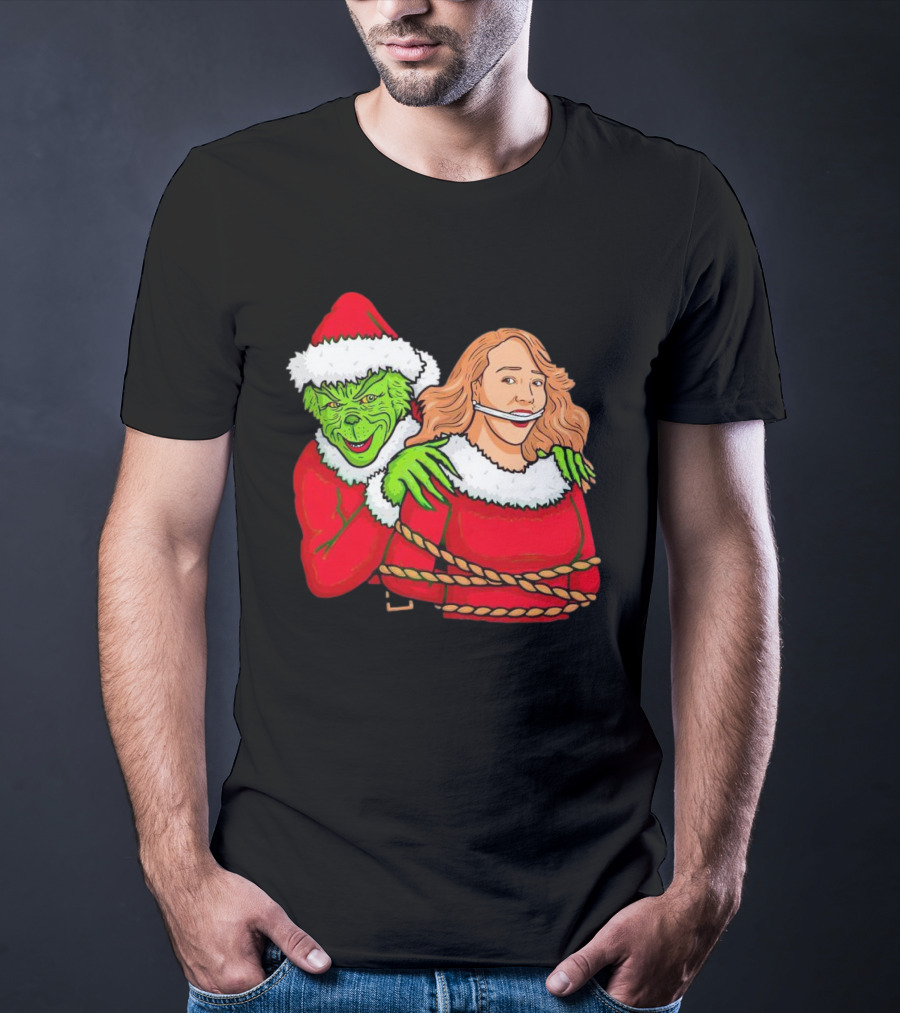 Grinch Ties Up Mariah Carey Christmas Santa Costume T-Shirt