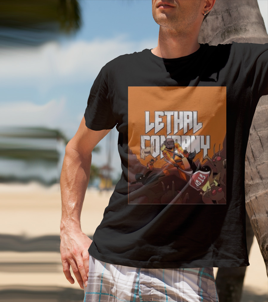 Lethal Company Stop Sign Creature Battle Scene T-Shirt