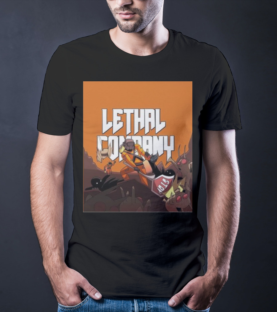 Lethal Company Stop Sign Creature Battle Scene T-Shirt