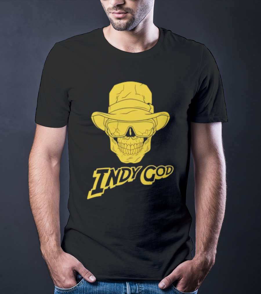 Matt Cardona Indy God Gold Skull With Hat And Sunglasses T-Shirt