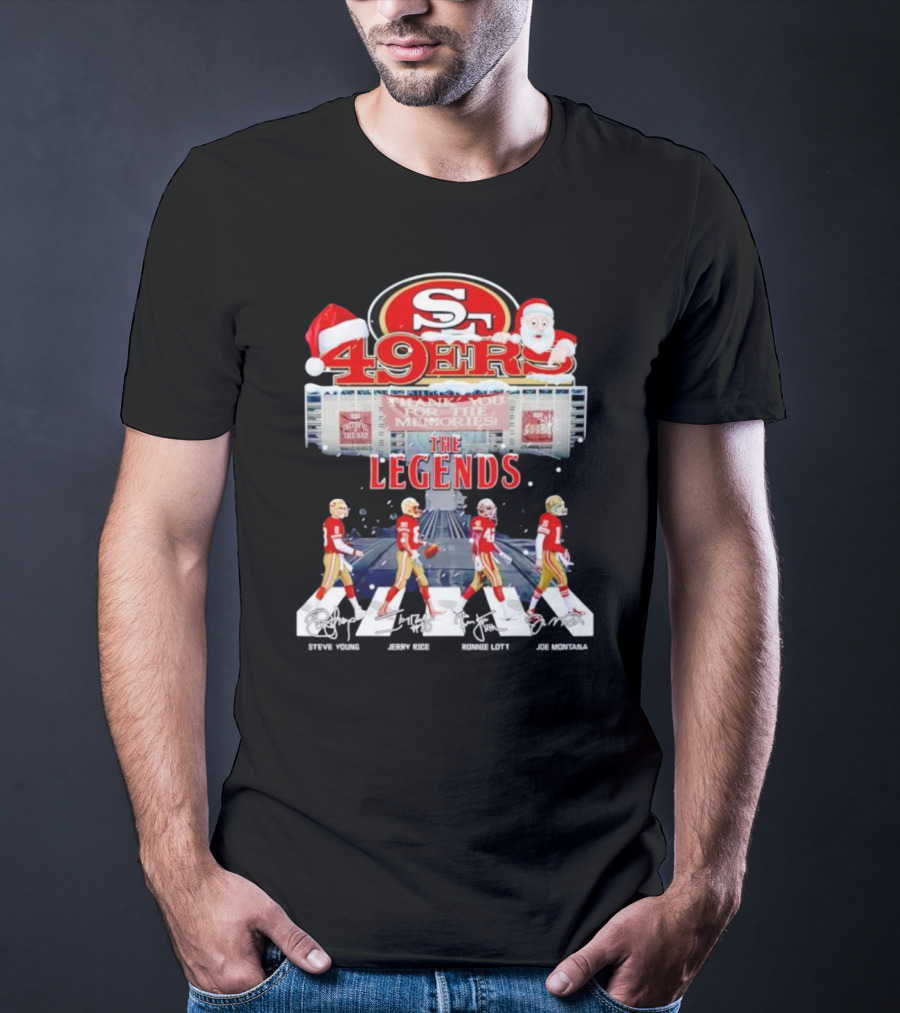 49ers The Legends Abbey Road Steve Young Jerry Rice Ronnie Lott Joe Montana Christmas Signatures T-Shirt