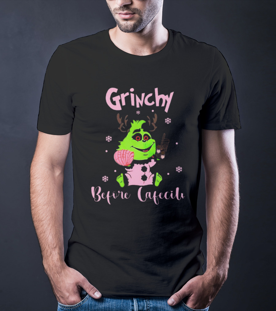 Grinchy Before Cafecito Christmas Holiday Drink Snowflakes T-Shirt