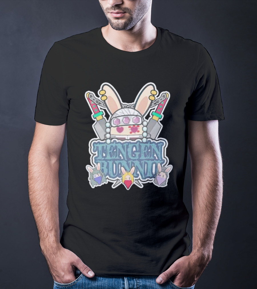 Tengen Bunnii Gang Anime Rabbit Warrior With Gem Headband And Swords T-Shirt