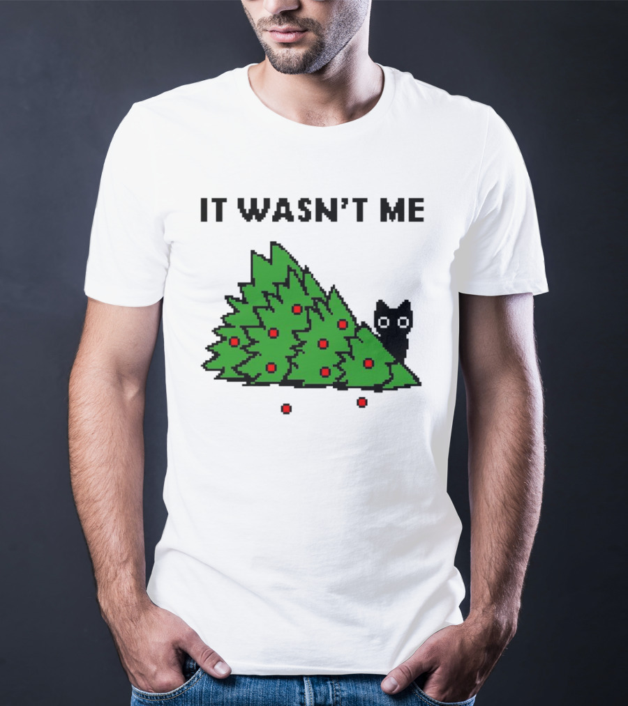 Cat Hiding Behind Christmas Tree It Wasn't Me T-Shirt