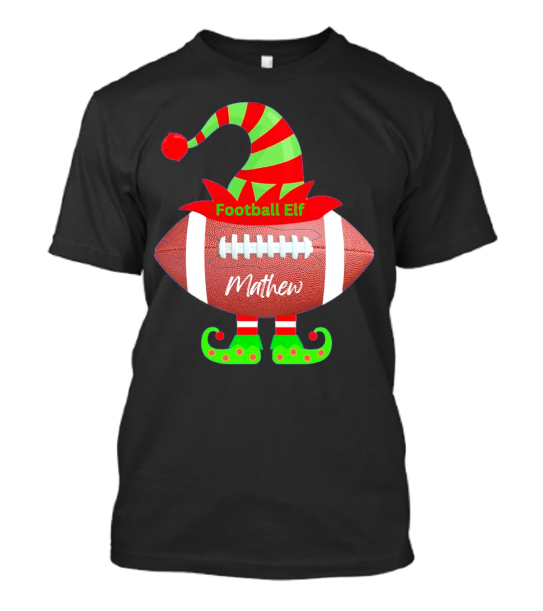 Football Elf Mathew Christmas Custom Name T-Shirt