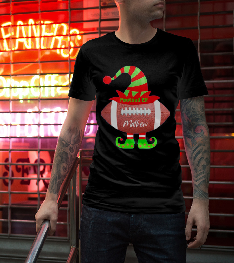 Football Elf Mathew Christmas Custom Name T-Shirt