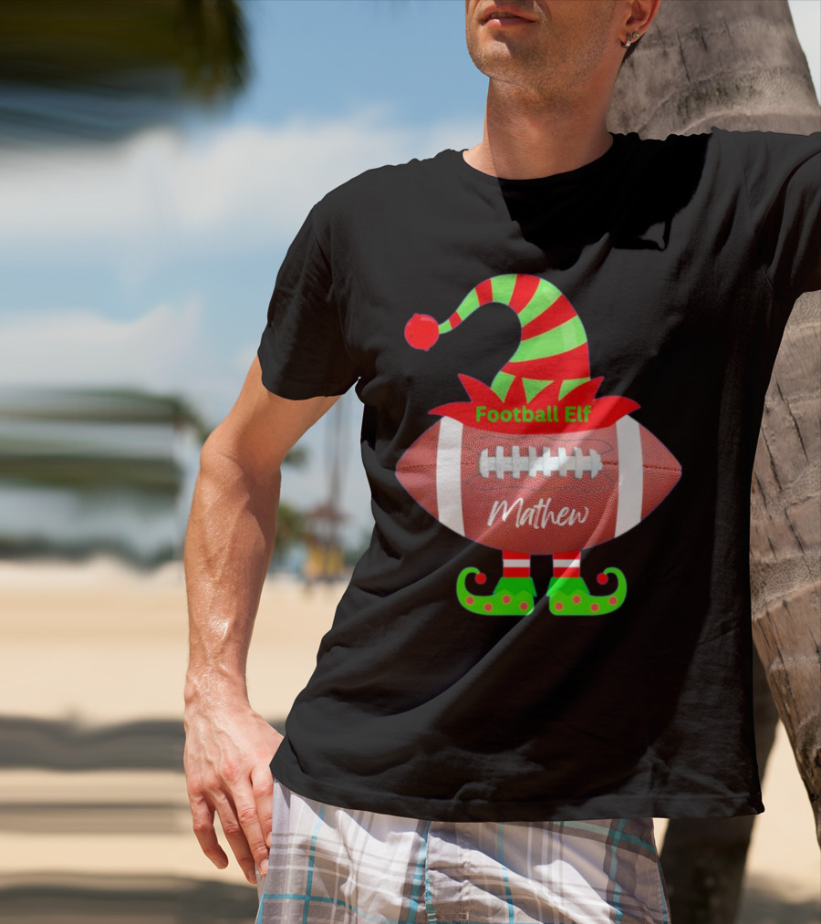 Football Elf Mathew Christmas Custom Name T-Shirt