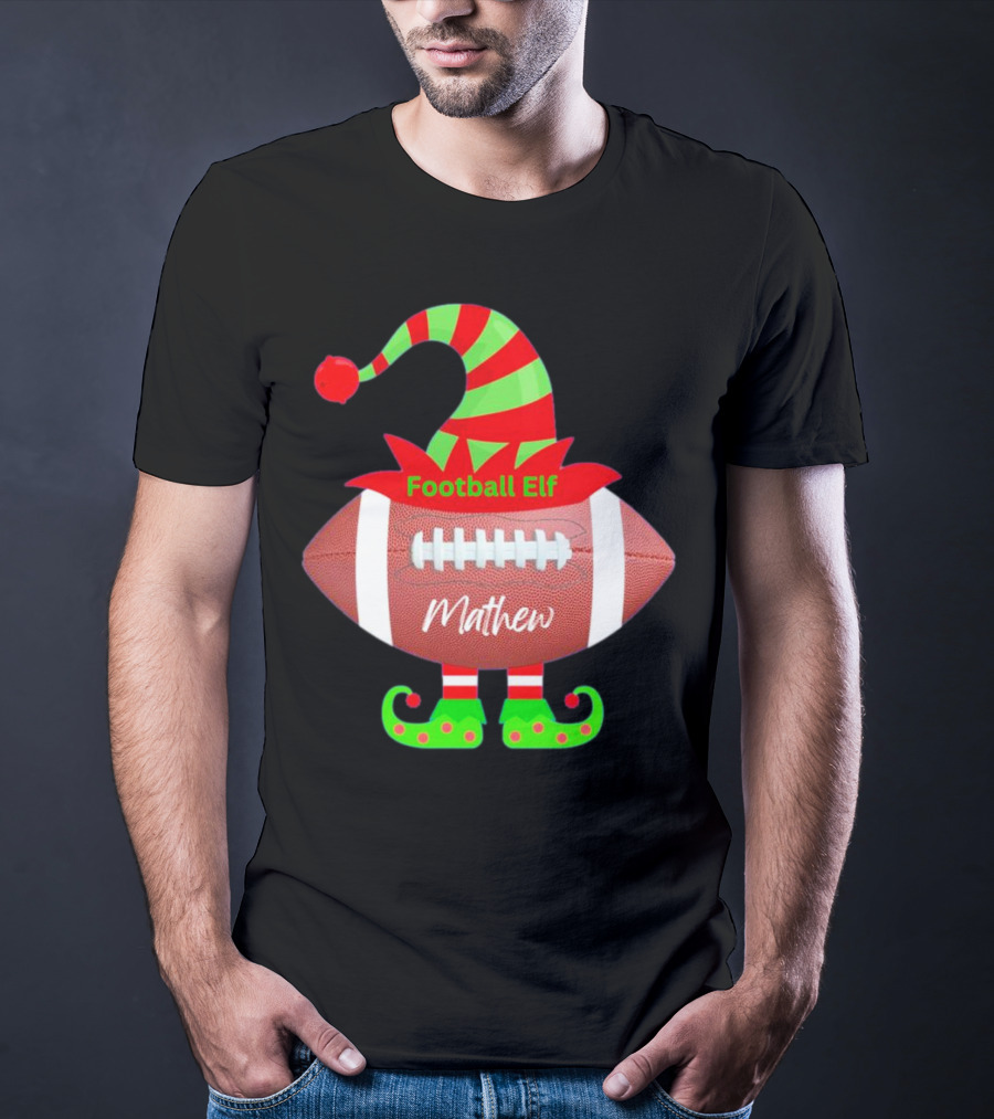 Football Elf Mathew Christmas Custom Name T-Shirt