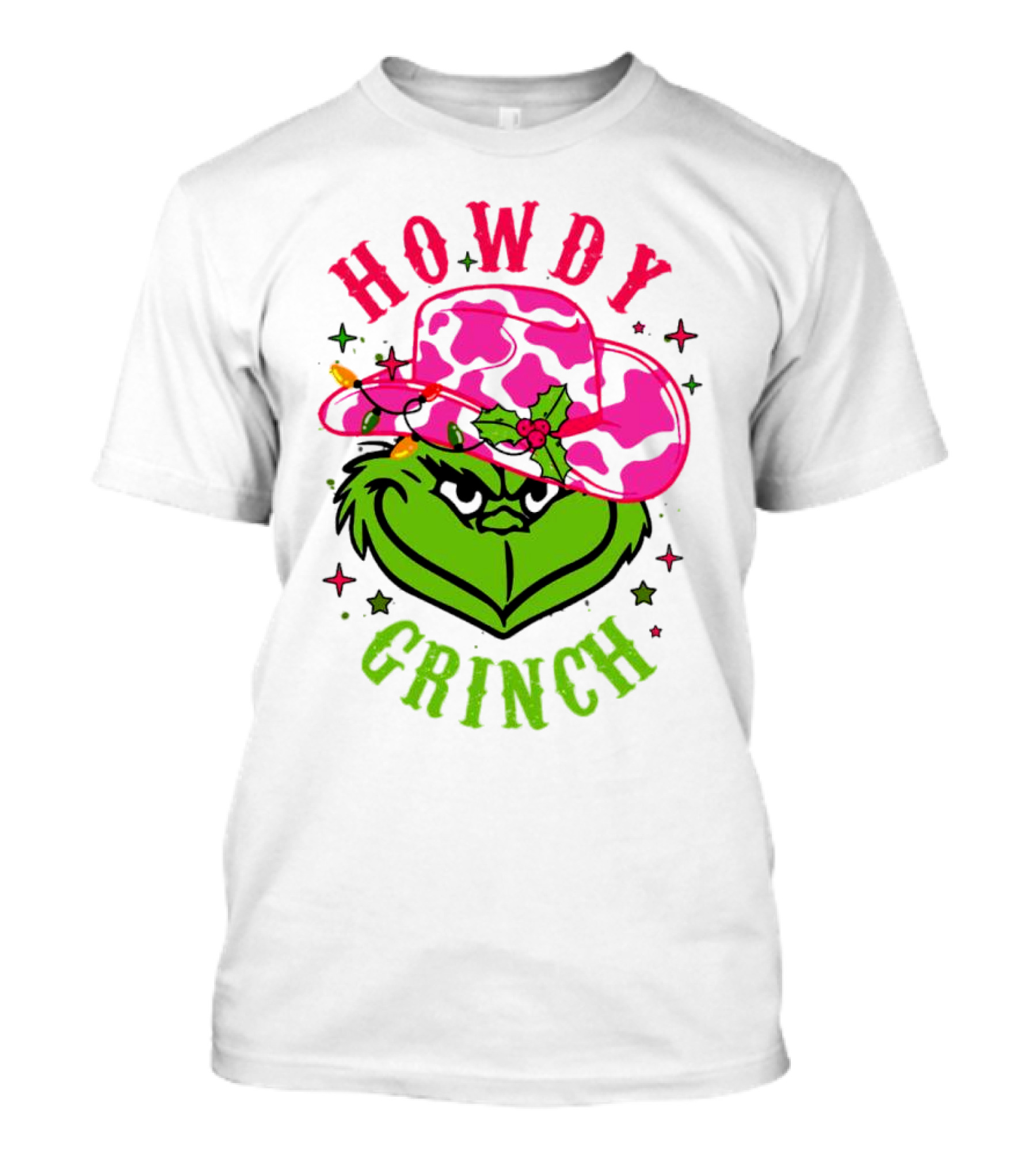 Howdy Grinch Christmas Cowboy Hat Festive Lights T-Shirt