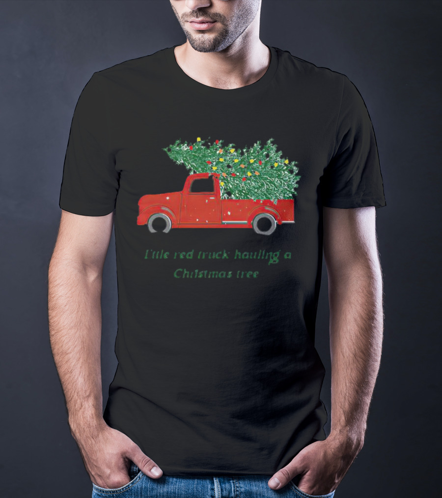 Little Red Truck Hauling Christmas Tree Festive Vintage Holiday Scene T-Shirt