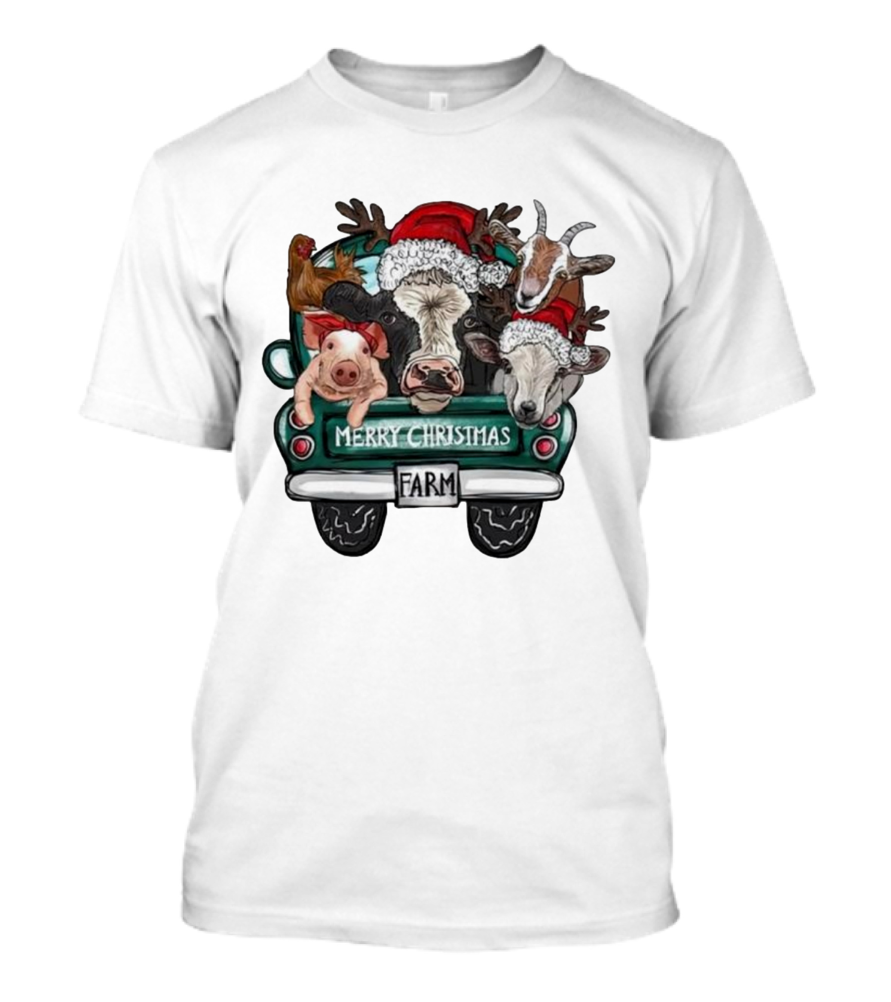 Merry Christmas Farm Animals In Holiday Truck T-Shirt