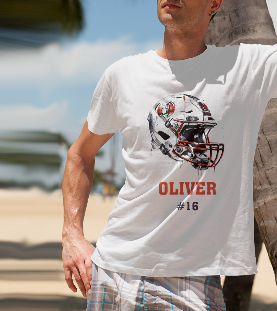Oliver Personalized Helmet Football Custom Name #16 T-Shirt