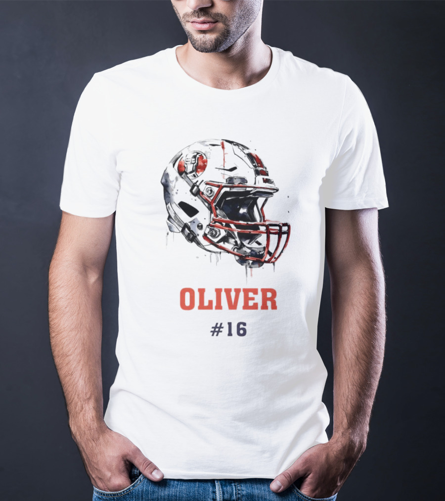 Oliver Personalized Helmet Football Custom Name #16 T-Shirt