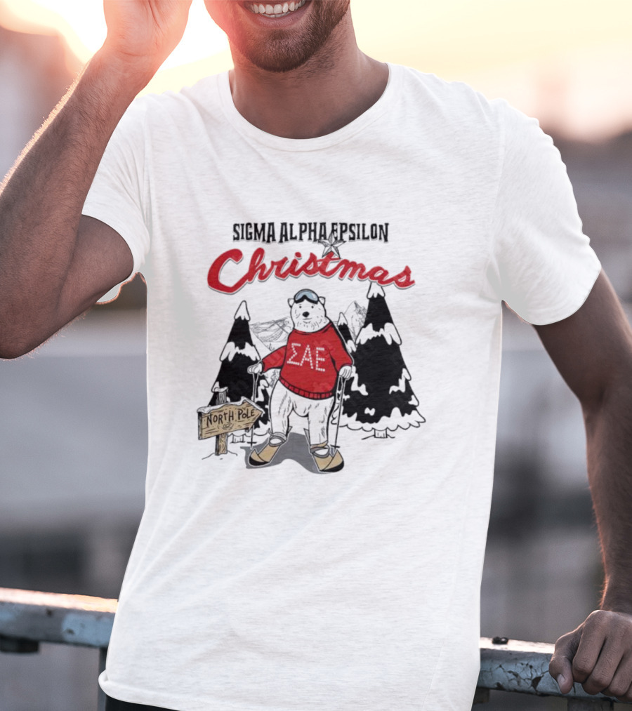 Sigma Alpha Epsilon Christmas Polar Bear At North Pole Skiing T-Shirt