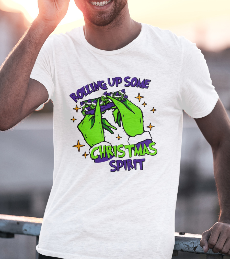 Rolling Up Some Christmas Spirit With Purple Grinch Hand T-Shirt