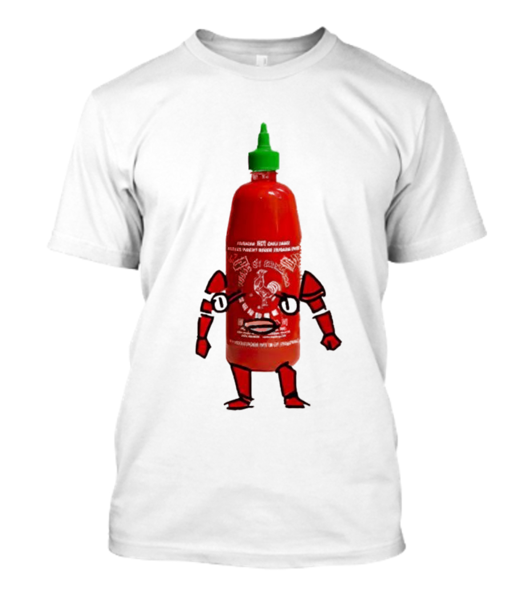 Sriracha Sauce Animated Bottle Character With Green Cap T-Shirt