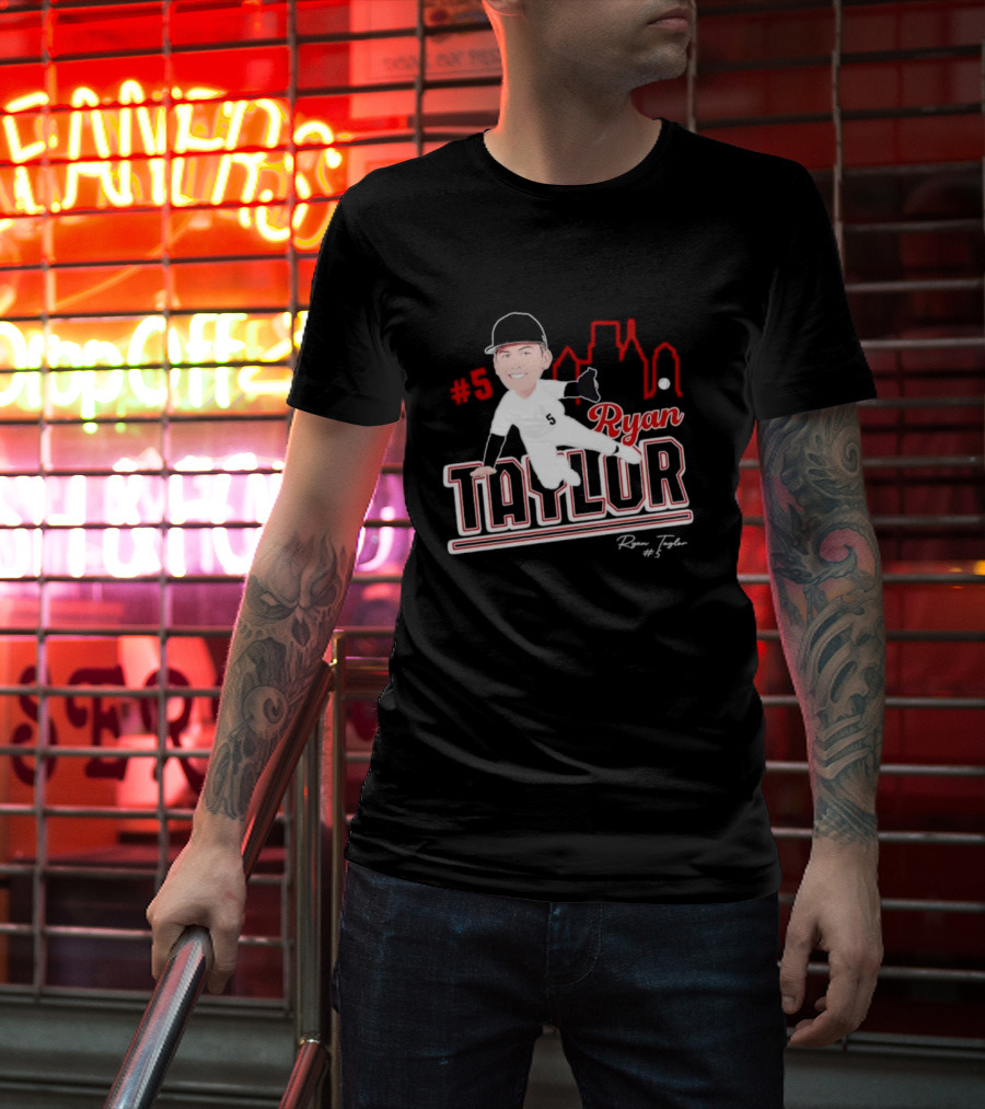 Ryan Taylor #5 Baseball Player Illustration Skyline T-Shirt