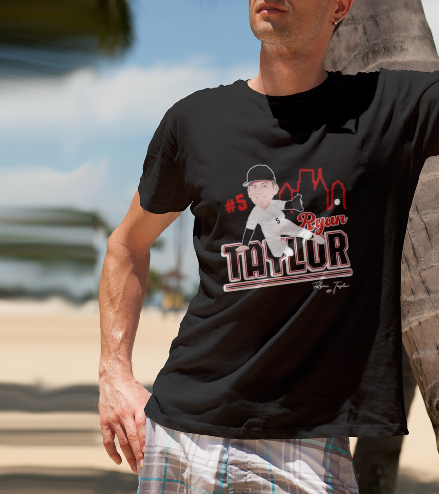 Ryan Taylor #5 Baseball Player Illustration Skyline T-Shirt