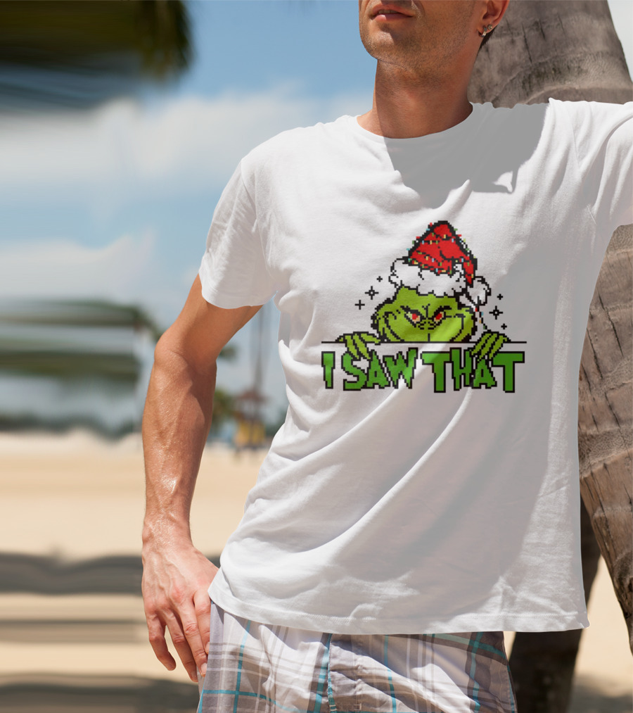 Santa Grinch I Saw That Christmas Pixel Art Holiday T-Shirt