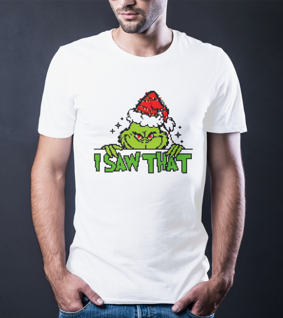 Santa Grinch I Saw That Christmas Pixel Art Holiday T-Shirt