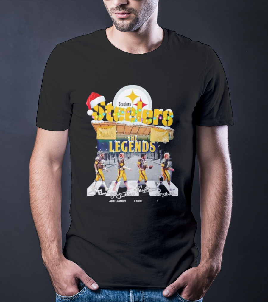 Steelers The Legends Abbey Road Joe Greene Jack Lambert Christmas Signatures T-Shirt