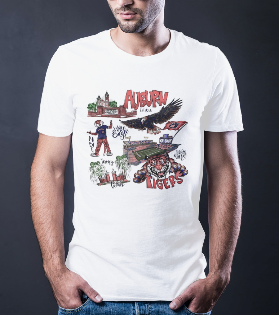 Auburn Tigers Toomer's Corner War Eagle Aubie Mascot Est 1856 Football Stadium T-Shirt