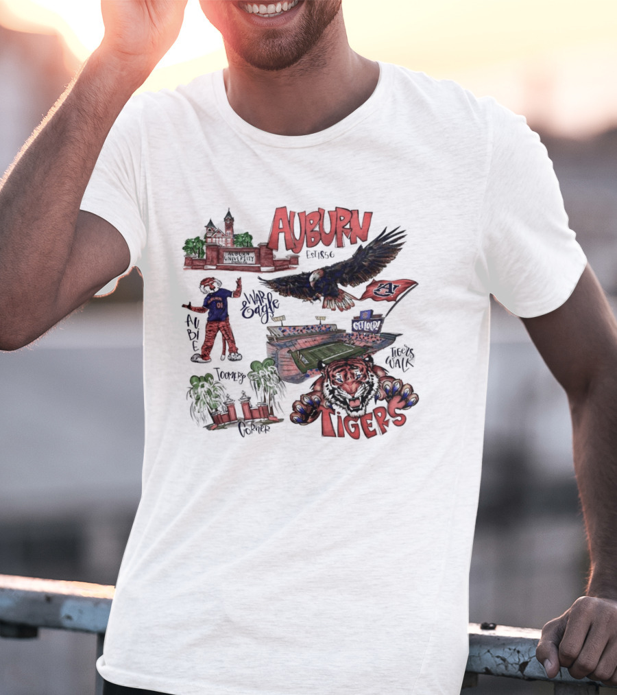 Auburn Tigers Toomer's Corner War Eagle Aubie Mascot Est 1856 Football Stadium T-Shirt