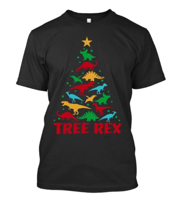 Tree Rex Dinosaur Christmas Tree With Colorful Dinosaurs T-Shirt