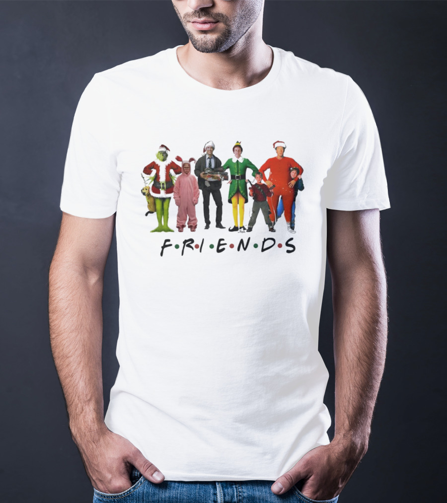 Friends Christmas Movie Character Costumes Grinch Elf Pink Bunny T-Shirt