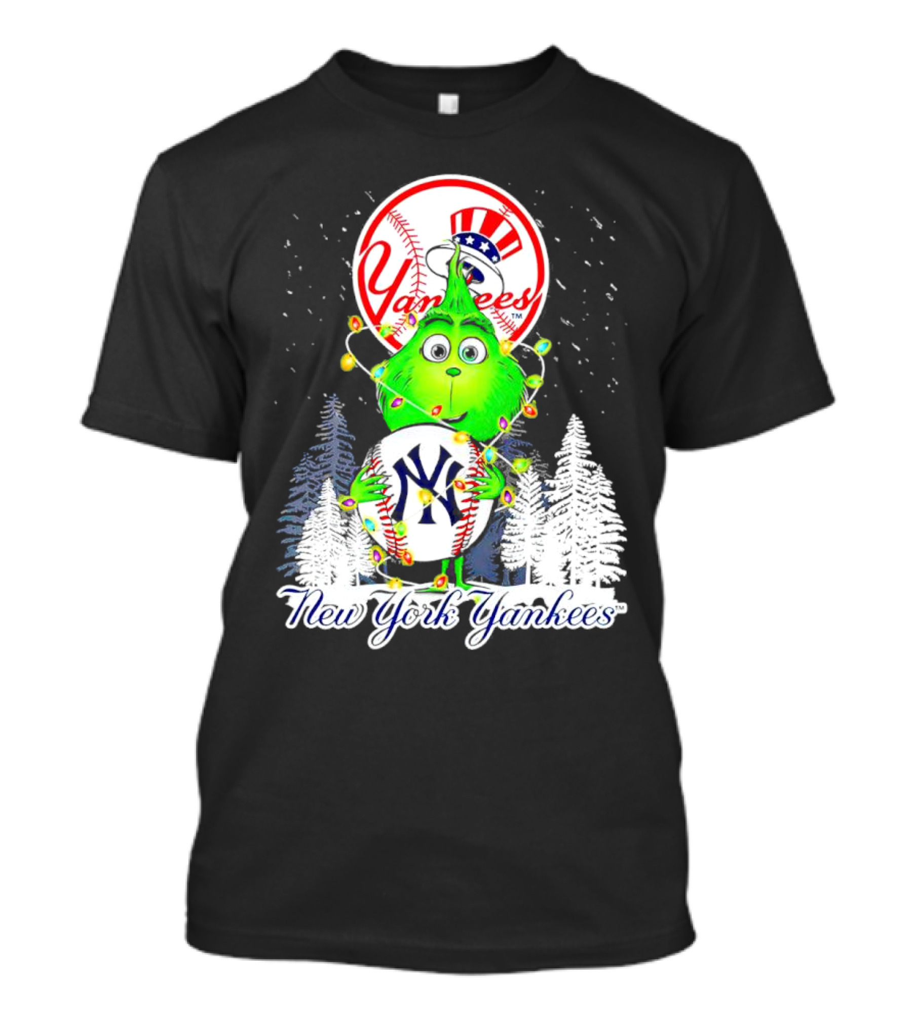 New York Yankees Grinch Christmas Hug With Baseball And Trees T-Shirt