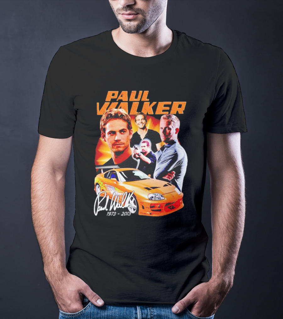 Paul Walker 1973-2013 Collage Signature Orange Car T-Shirt