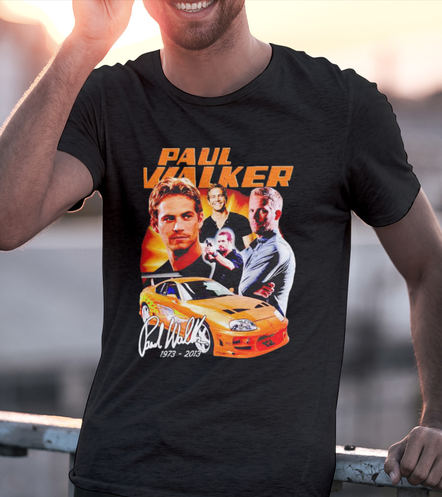 Paul Walker 1973-2013 Collage Signature Orange Car T-Shirt