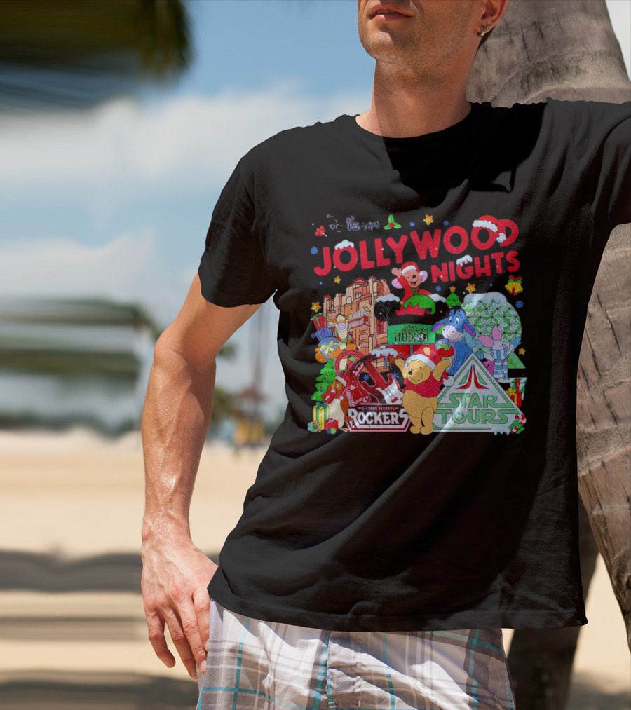Disney Jollywood Nights Christmas Winnie The Pooh Eeyore Rockers Star Tours T-Shirt
