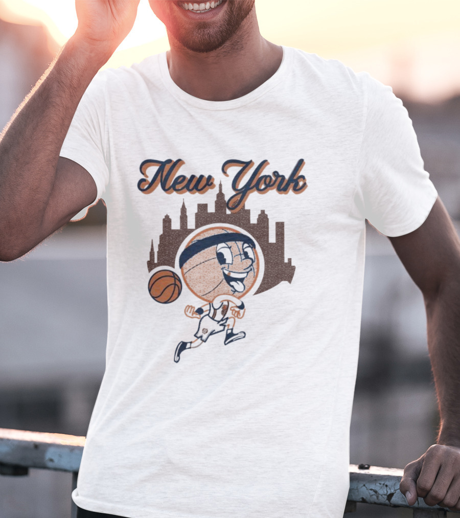 New York Hoops Skyline Basketball Cartoon T-Shirt