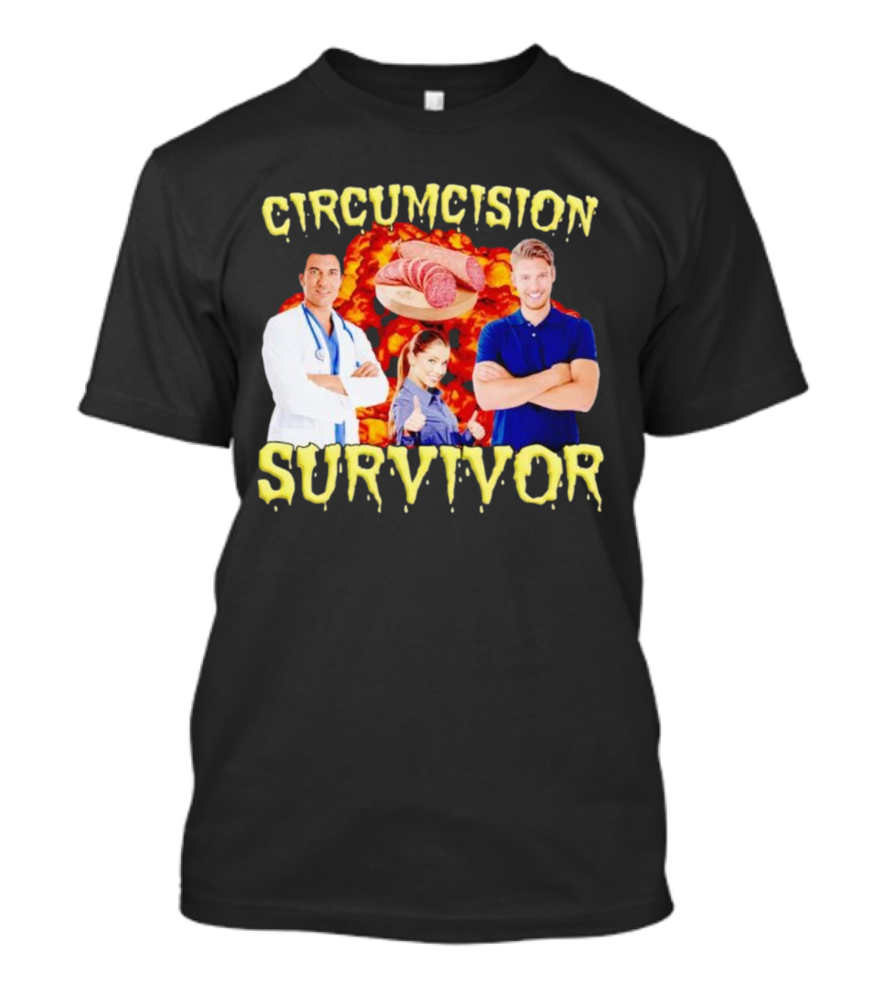 Circumcision Survivor Smiling Group Salami Background T-Shirt