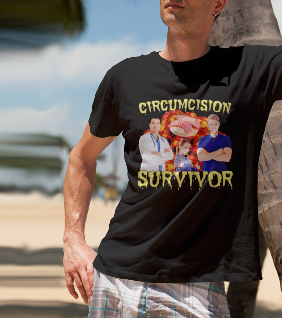 Circumcision Survivor Smiling Group Salami Background T-Shirt