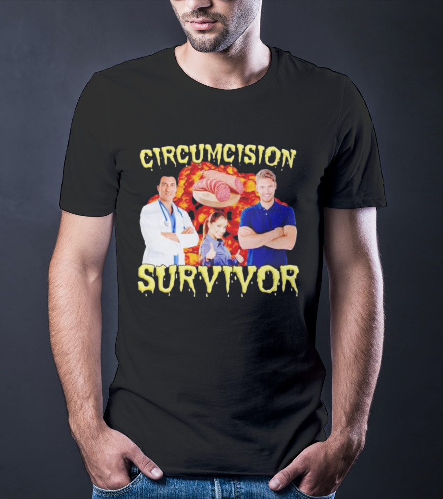 Circumcision Survivor Smiling Group Salami Background T-Shirt
